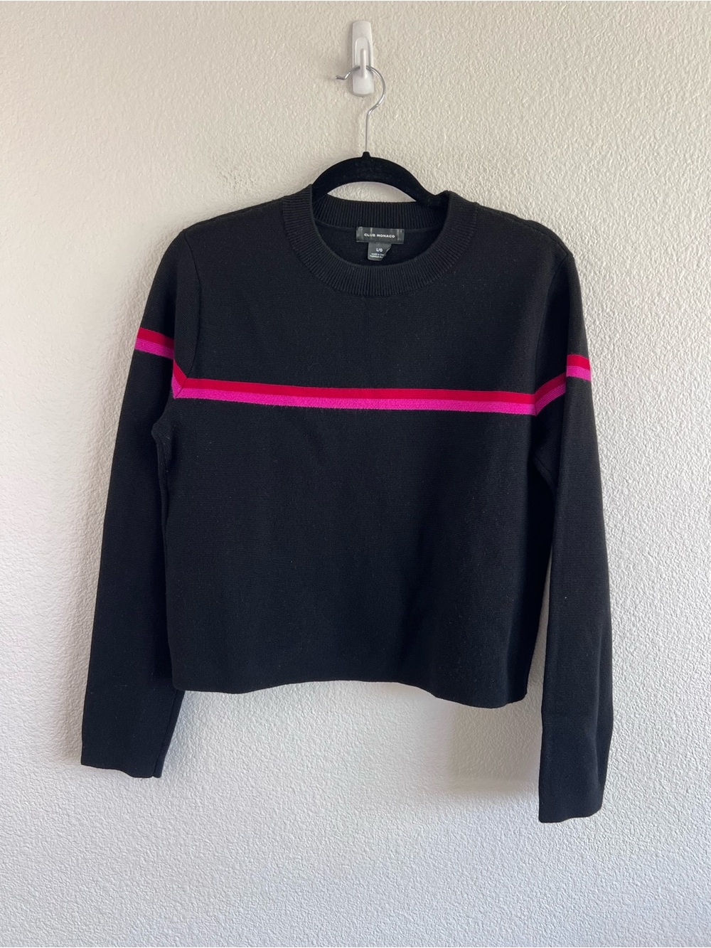 Club Monaco Women's Crewneck Sweater Contrast Stripe Knitwear Wool